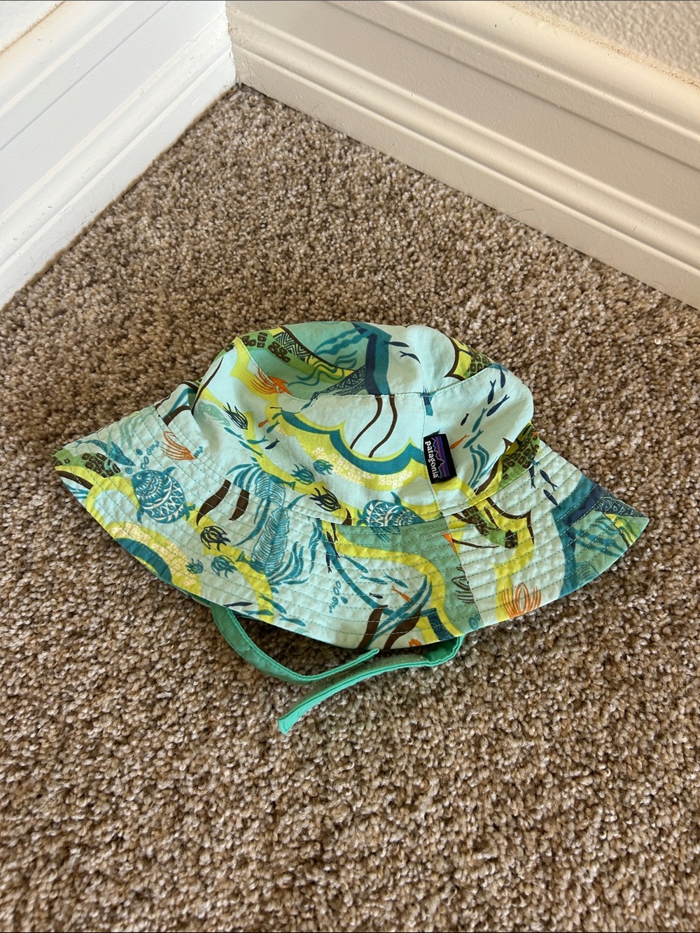Patagonia Kids' Teal and Yellow Ocean-Print Bucket Hat